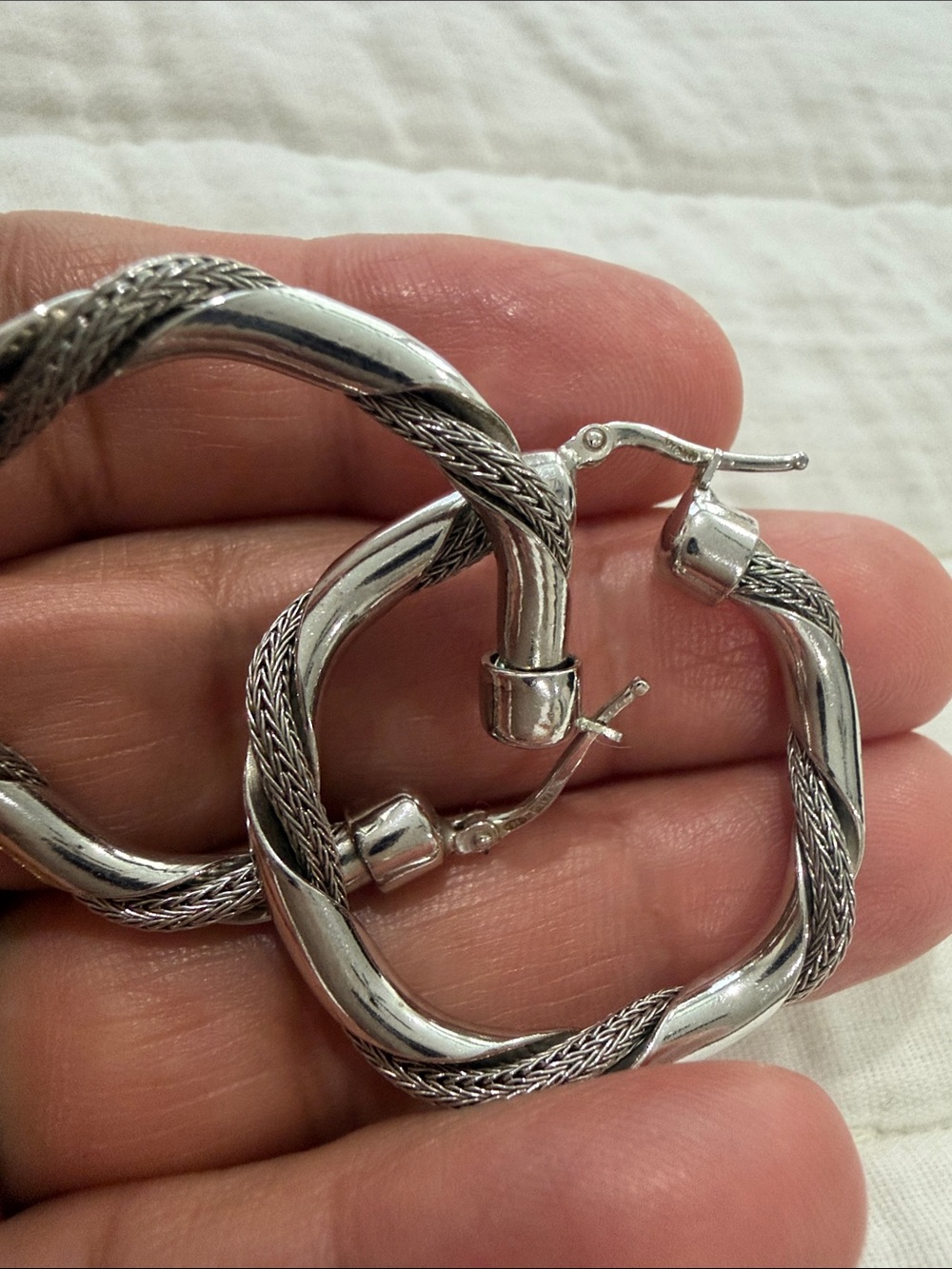 Silver tone Twisted Hoop Earrings - Silver